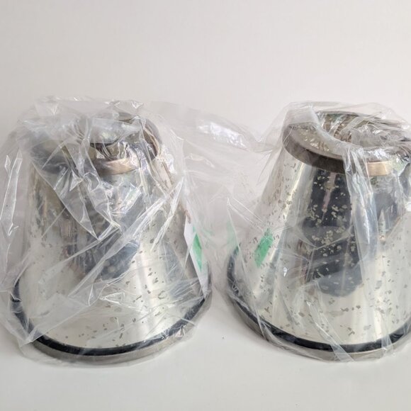 Set of 2 Ballard Designs Mercury Glass Clip on Chandelier Shades Lampshades - Picture 11 of 11